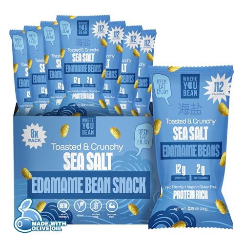 Image of Where You Bean Edamame Beans Snack (Sea Salt) - Crunchy and Dry Roasted Edamame Beans - High Protein Snacks, Keto and Vegan Healthy Snacks for Adults & Low Carb Snack 0.9 oz (Pack of 8)