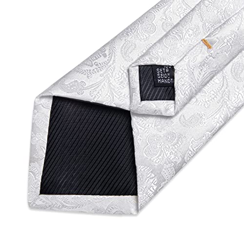 Image of DiBanGu Silk Floral Ties for Men Woven Paisley Necktie and Tie Clip Handkerchief Cufflinks Set for Party Wedding