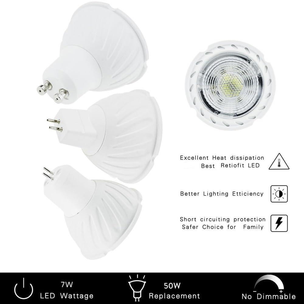 Jiaxu Lighting 10 Uds. Foco LED Regulable GU10 MR16 7W GU5.3 lámpara LED COB 220V lámpara de Bombilla Blanca fría/cálida for iluminación de Oficina en casa Bombillas para el hogar (Color : Cold White