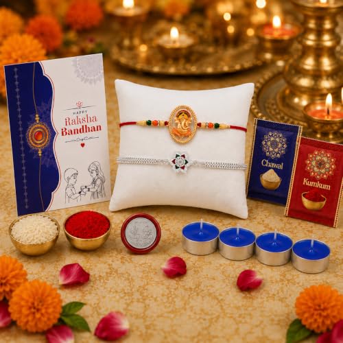Image of Oblivion Tea Light Candle for Brother - Rakhi for Brothers, Silver Color Coin & Greeting Card, Gift for Bhai, Bhabhi & Kids, Traditional Raksha Bandhan Celebration Combo Kit 2025