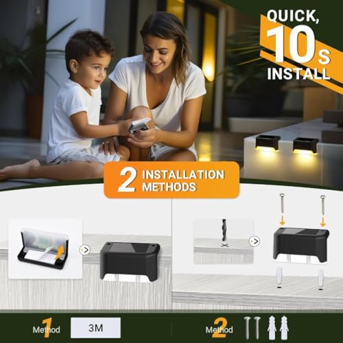 Image of Zetra Waterproof LED Solar Step Fence Lights for Outdoor Decks Warm Yellow Outside Lighting for Wall Garden Backyard Patio Balcony Decor (Pack of 4 /Black) | Black | Set of 4
