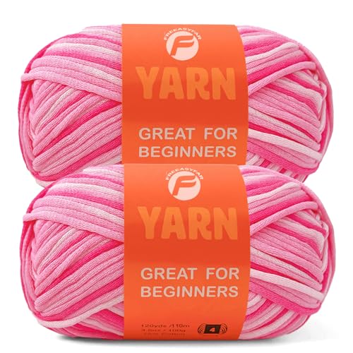 2 x 3.5Oz/120yds Pink Beginner Easy Yarn for...