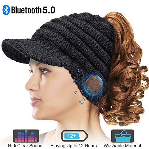 Bluetooth Beanie Hat, Upgraded Bluetooth 5.0 Beanie Hat Gift for Women, Wireless Headphone