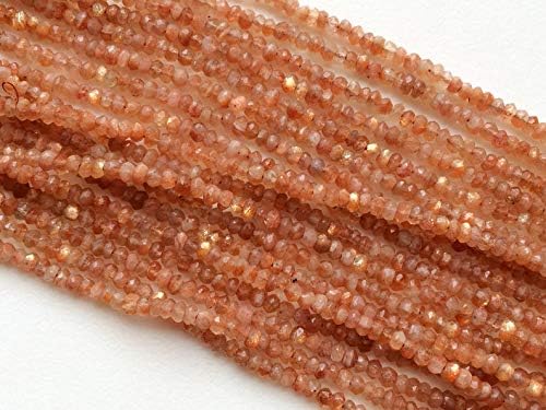 13 inch Strand Natural Sunstone 3-4 mm rondelle Faceted Beads for Jewelry - Sunstone Beads, Oregon Sunstone Israeli Beads, Sunstone Faceted rondelle Beads, Sunstone Necklace, 3-4mm, 13 inch Strand