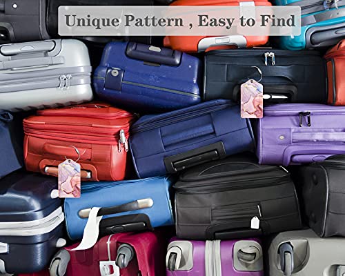 (Set Of 2) Luggage Tag For Suitcases Leather Privacy Cover Id Label With Stainless Steel Loop, Travel Bag Tags Suitcase Labels, Watercolor Pink #TOP4