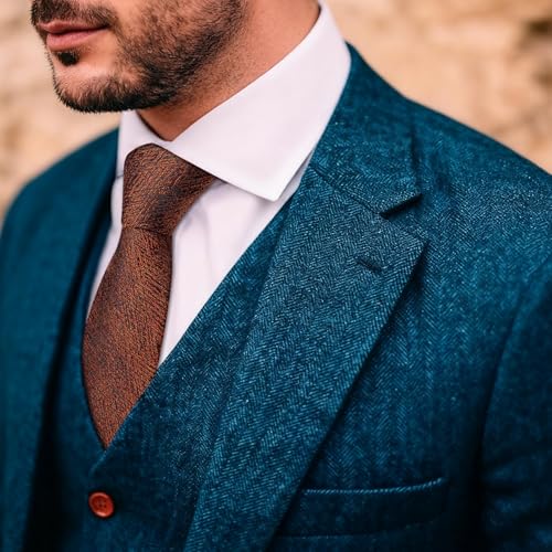 Image of Barry.Wang Skinny Ties for Men Cashmere Wool Blend Necktie with Tie Clip | Tie and Tie Clip Set, Cashmere Wool Blend, Textured Woven Stripe, 2.76 x 63 Inches, Extra Long Slim, Wedding Work Winter