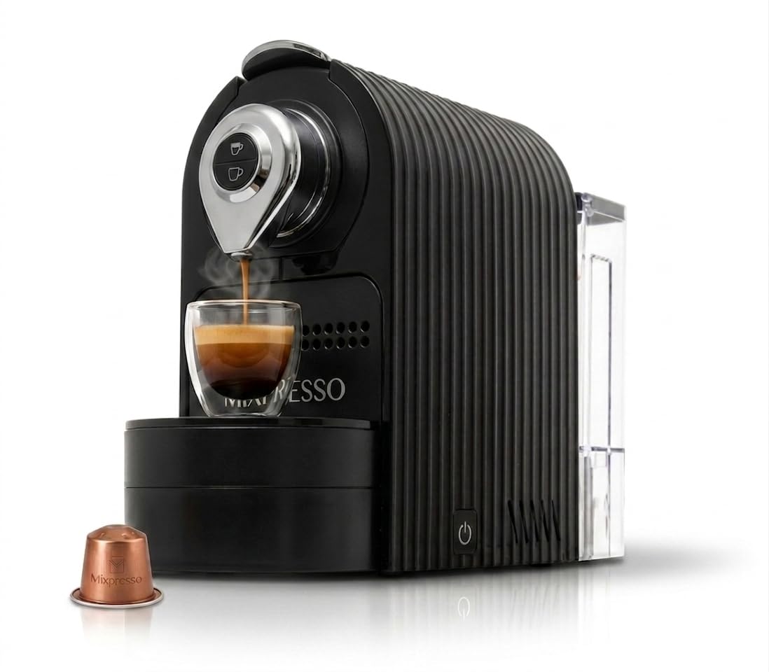 Mixpresso Cafetera espresso negra – Cafetera compacta de 1400 W, compatible con cápsulas Nespresso OriginalLine, operación de un solo toque, bomba italiana de 19 barras, tanque de agua de 26 onzas