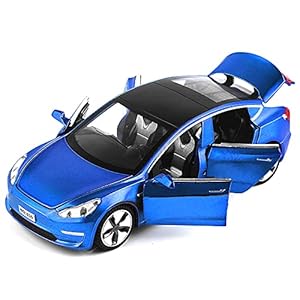 1/32 Model 3 Diecast Car Toy, Sound & Light Effects, Scale Alloy Model 3 Toy Car Pull Back Collectible Vehicles, Mini Model 3 Play Car for Kids Birthday Xmas Gift (Blue)