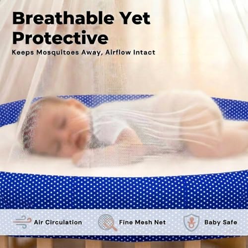 Image of Vparents Sleeping Essentials with Mosquito Net & Spring, Small Dot (Dark Blue)