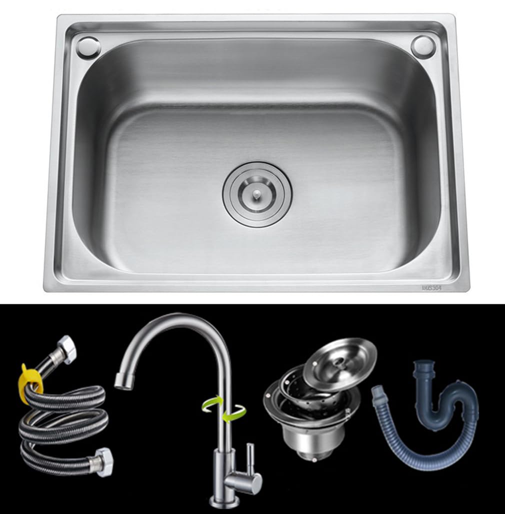 Fregadero de cocina, fregadero de acero inoxidable, fregadero para baño, fregadero disponible en juego de fregadero de tamaño personalizado (negro, ranura individual: 30 x 50 x 20 cm)