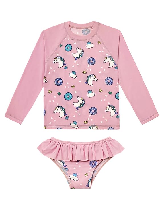 Girls Long Sleeve Rash Guard Swimsuit, Two Piece Bathing Suit Set