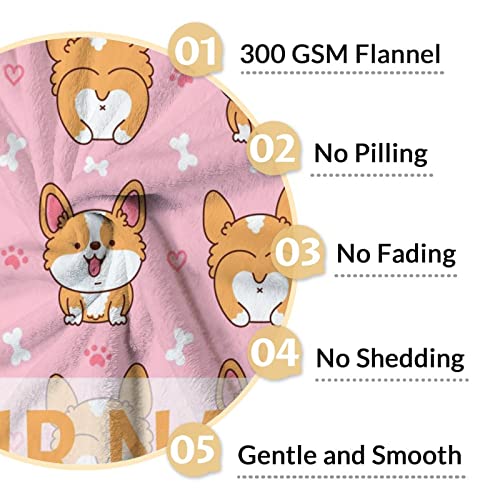 Personalized Corgi Blanket Gifts with Name - 30"x40" Cute Throw for Adults, Kids - Pink Soft Fuzzy Blankets for Couch & Office