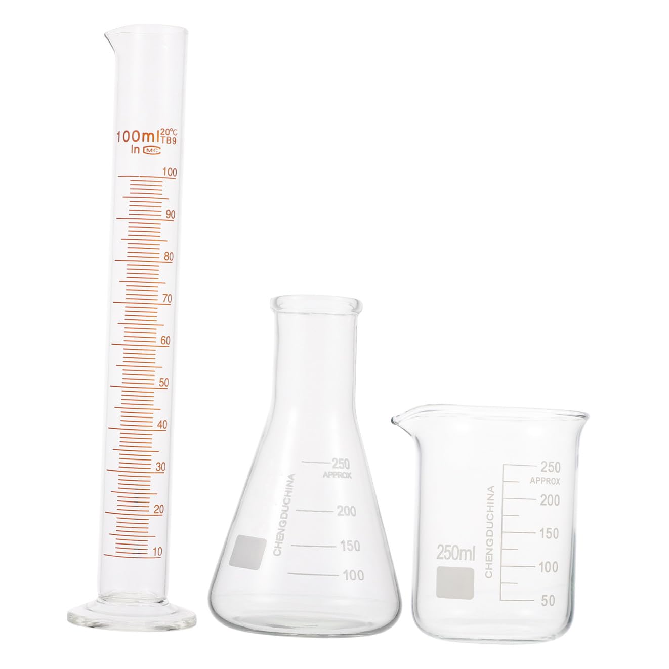 Laborgeräte Satz mit Messzylinder 100ml und 250ml aus Glas Präzises Messbecher Satz ohne Seitenleckage für Labor und Schule