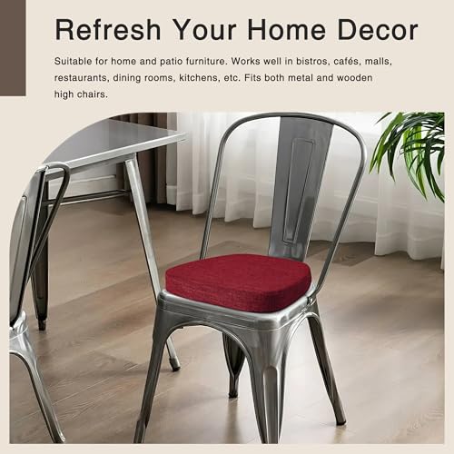 Image of OVOV 14x14 Chair Cushions for Metal Dining Chairs Set of 4 Red | Non Slip, Washable Removable Cover with Ties, Textured, for Dining Room, Kitchen Cafes Bistro Patio, Stackable Chairs