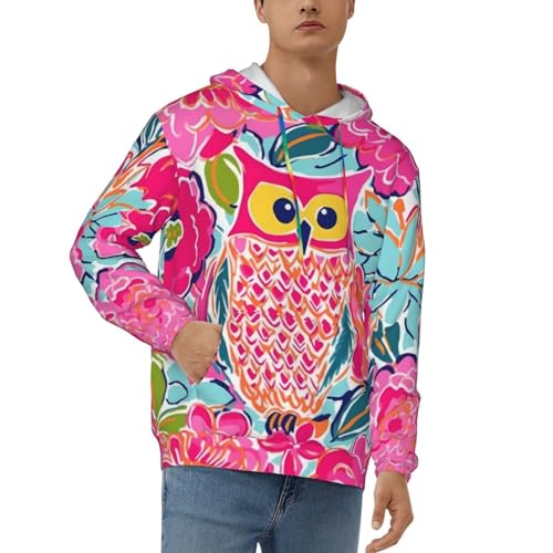 EGVGXIR Owl Floral Mens Hoodies Pullover, Long Sleeve Sweatshirt, Casual Graphic Hoodies With Pocket