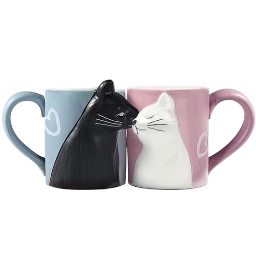 Couple Gifts Cute Kissing Cat Mug Matching Couples Stuff Ceramic Coffee Mugs for Wedding Gifts Anniversary Valentines Engagement Gifts for Couples Cat Lovers 12oz