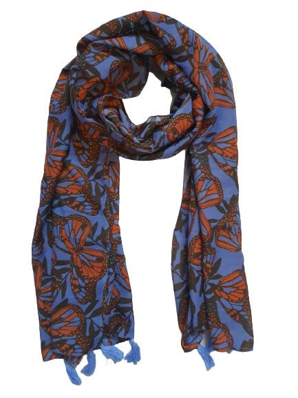 Fate Forever Cotton Head Sqare Scarf I Stole I Tippet I Color Blue Brown Butterfly I Size 66 inch x 26 inch - FFS4
