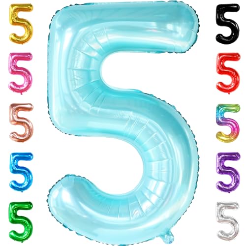 Image of KatchOn Light Blue 5 Balloon Number 40 Inch