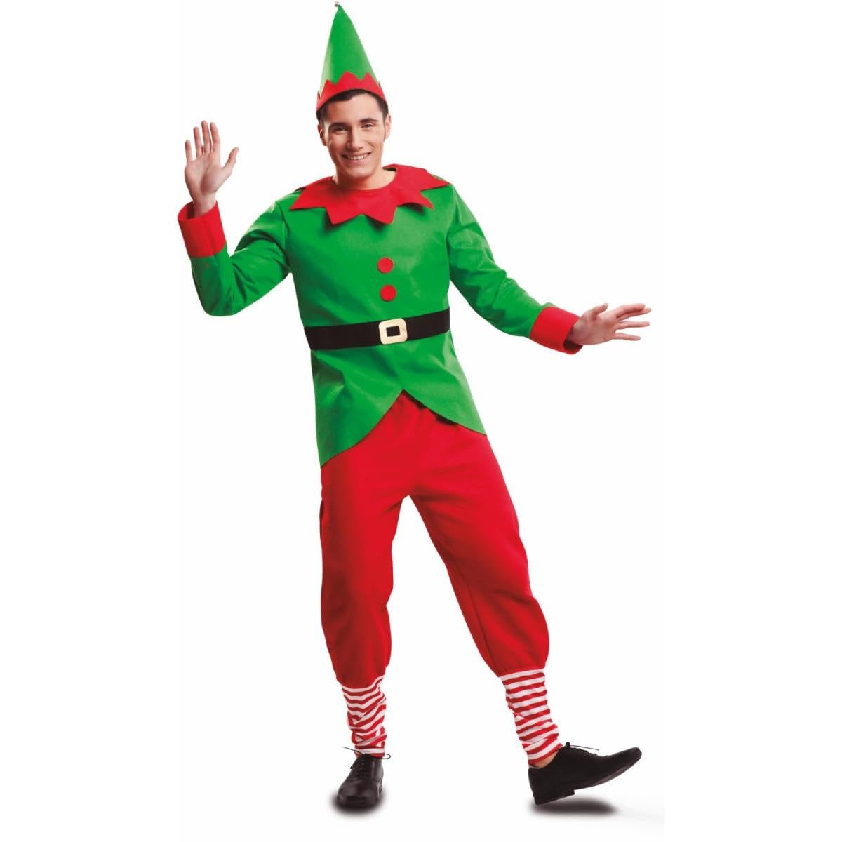 My Other Me Disfraz para hombre adulto de Elfo en rojo y verde con gorro, camisa con cinturón y pantalón tallaML. Perfecto para deslumbrar en las fiestas navideñas