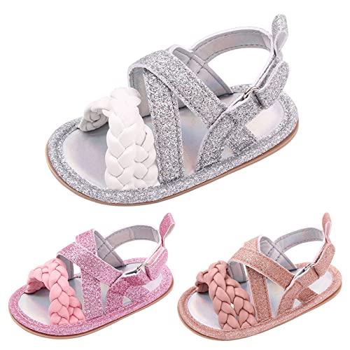 Baby Boys Girls Shiny Sandals Infant Toddler Closed-Toe Anti-Slip Premium Rubber Sole Flower Princess Flats Rome Shoes2