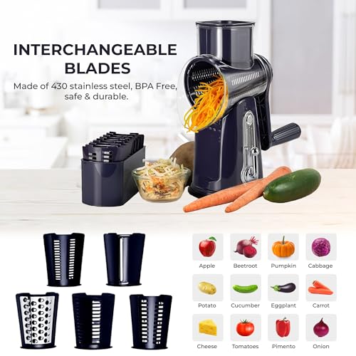 Premium-Quality-5-in-1-Cheese-Grater-Hand-Crank-Stainless-Steel-Rotary-Cheese-Grater-for-Effortless-Grating-Durable-and-Ergonomic-Design-for-Professional-and-Home-Use-Violet