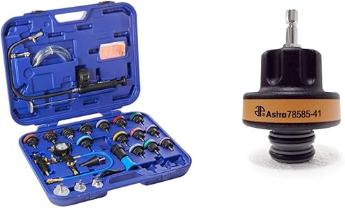 Astro Pneumatic Tool 78585 Probador universal de presión de radiador y kit de sistema de refrigeración tipo vacío y tapa de prueba de radiador Astro