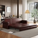 DNChuan 93.7' Chesterfield 3 Seater Pull Out Sofa Bed King Size with Pillows, PU Leather 3-in-1 Convertible Sleeper Couch with Nails Trim, Space Saving for Living Room, Burgundy