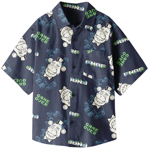 Five Nights at Freddy's Freddy Game Over All-Over Print Boy's Navy Short Sleeve Button-Down Shirt2
