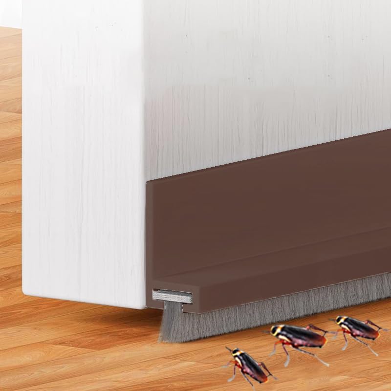 Door Draft Stopper with Brush Reduce Noise, 39" Rubber Door Sweep Breeze Blocker, Adjustable Under Door Draft Stoppers, Soundproofing for Doors, Door