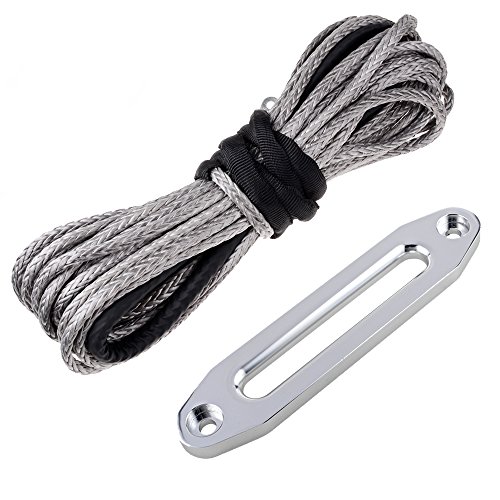 Astra Depot ATV UTV KFI SUV Synthetic Recovery Winch Rope Cable + Hawse Fairlead (50' x 3/16