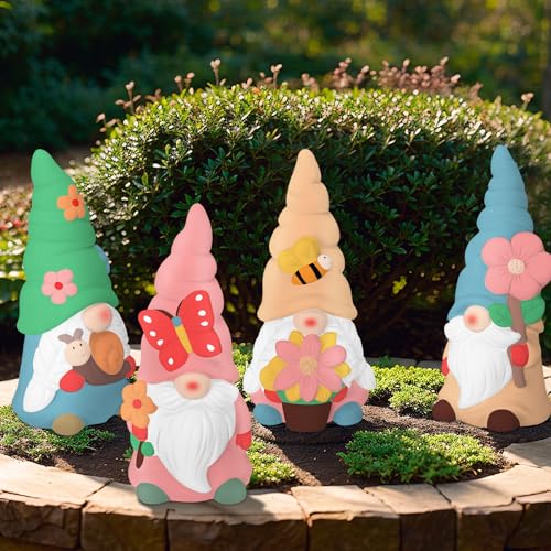 Barydat 4 Pcs Summer Ready to Paint Your Own Gnome Statues 5\'\' DIY Blank Ceramics Unpainted Gnome Figurines Kit Paintable Ready to Paint Ceramics Ceramic Painting Figures with Paint Strip Brush - Thumbnail 6