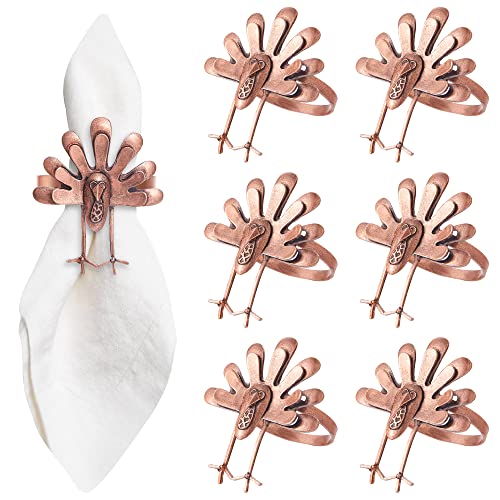 Halatool 6 PCS Thanksgiving Day Bronze Turkey Napkin Ring Funny Metal Festival Napkin Holders for Dinner Table Party Decoration（New）