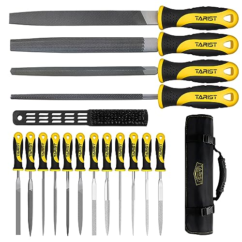 17PCS File Set with Tool Bag, Includes 4PCS Large Metal File, 12PCS Needle File and Wire Brush,Work for Metal, Wood and More