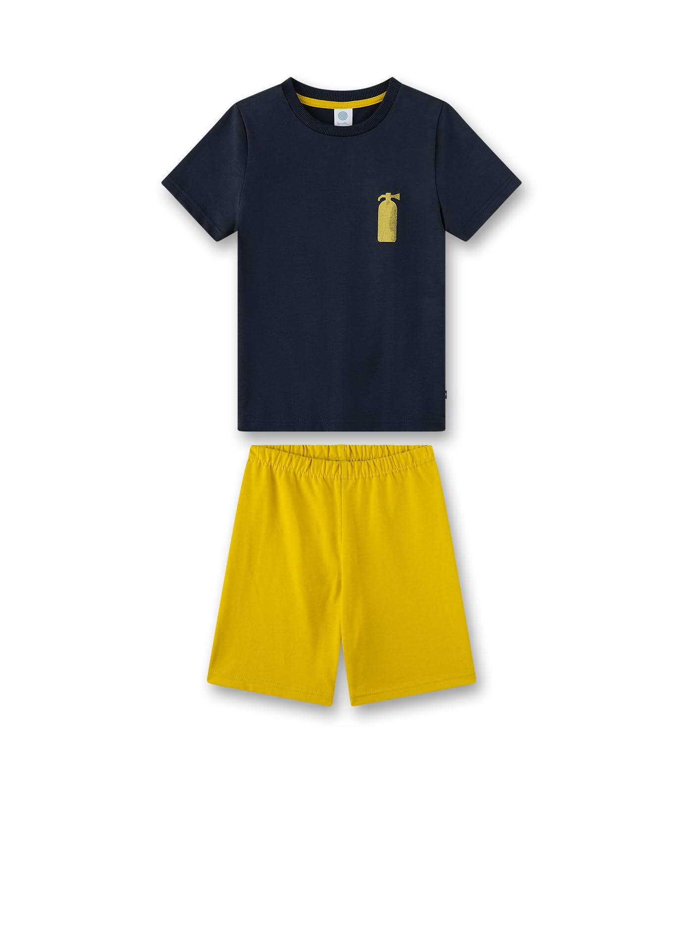 Sanetta Jungen-Schlafanzug kurz Blau | Hochwertiger und bequemer Schlafanzug aus Bio-Baumwolle für Jungen. Kurzarm Schlafanzug mit Feuerlöscher-Motiv | Pyjamaset für Jungen
