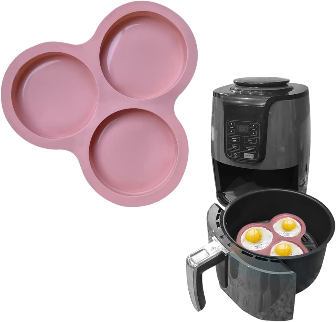 Reusable Egg Pan for Air Fryer – 3 Cavity Non-Stick Baking Pan, Hamburger Bun Mold, Accessory Reusable Egg Pan for Air Fryer – 3 Cavity Non-Stick Baking Pan, Hamburger Bun Mold, Accessory
