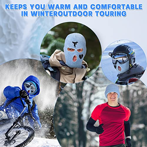 3 Hole Ski Mask Knitted Full Mask Windproof Balaclava Mask Winter Full Face Cover Cycling Mask Neck Warmer For Men Women (Sky Blue) #TOP5
