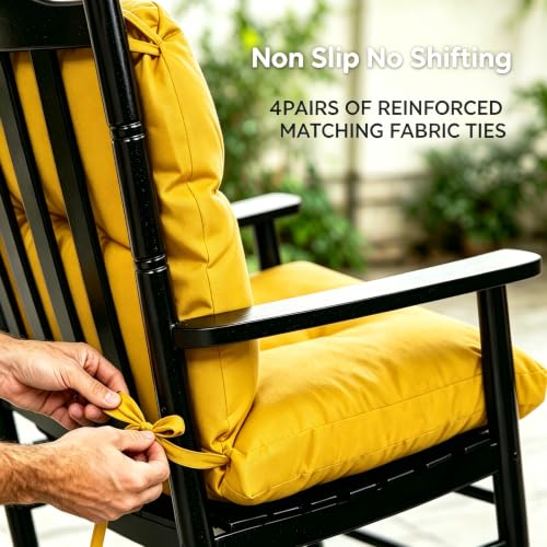 Image of QILLOWAY Tufted Outdoor Chair Cushion Set of 4, Waterproof 43x20x4 Inch Non Slip Replacement Pad for Wicker Lounge Patio Furniture, Yellow