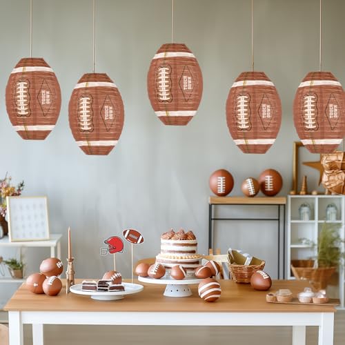 Image of UNIQOOO 6PCS American Football Super Sports Lantern Party Decoration Set, LRG 12 Inch, Hanging Japanese Paper Lanterns, Easy Assemble Reusable Home School Game Day Kids Birthday Sports Bar Decor