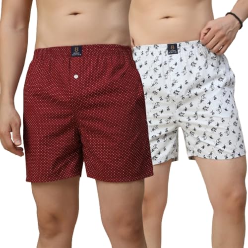 Image of Urban Scottish Men's Pack of 2 Cotton Printed Boxers with Side Pockets