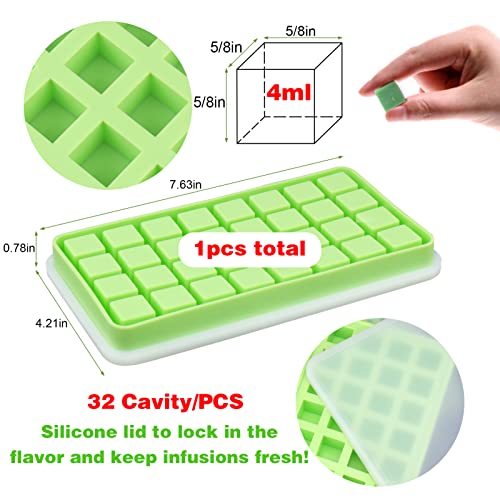 Image of AIERSA Silicone Molds for Herb-Infused Oil Cubes, 1Pcs 32 Cavity Mini Candy Gummy Tray, 5 /8x5 /8x5 /8in Square Chocolate Molds with Lids & 1 Droppers DIY Homemade Herbal Blocks, Jello, Pralines Caramels