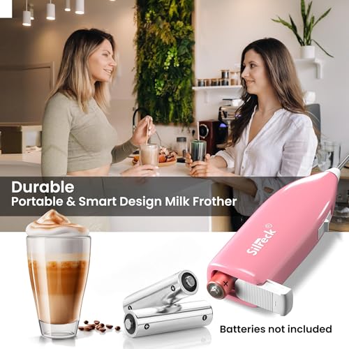 Image of Milk Frother Handheld - Powerful Electric Coffee Frother for Latte, Cappuccino & Matcha, Stainless Steel Whisk, Fast Foam in Seconds, Portable Battery Operated, (Pink)