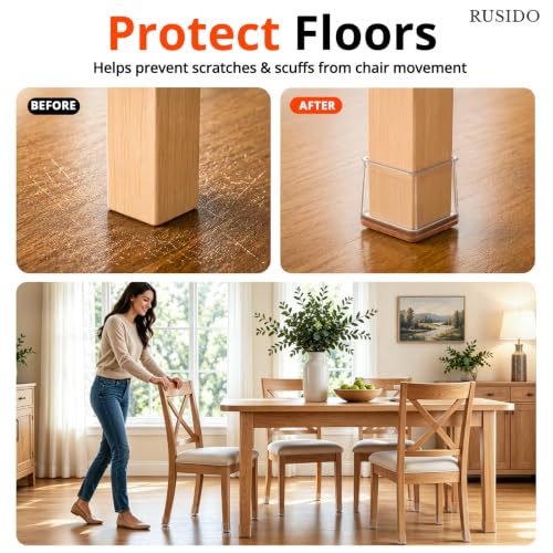 Image of Chair Leg Floor Protectors Square for Hardwood Floors 35 Pcs Large | Furniture Leg Felt Pads Caps Covers, Protect Wooden Floors from Scratching, Glide Easily (Fit:1-1 /16 inch to 1-5 /8 inch)
