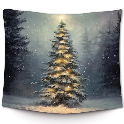 XLDLIOO Winter Christmas Tree Wall Tapestry Moody Winter Xmas Wall Tapestry Hanging for Bedroom Country Farmhouse Christmas Tree Holiday Tapestries Decor Art for Home Living Room 50x60in