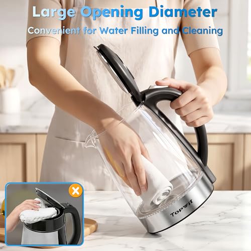 Image of TOPWIT 2.0L Glass Electric Kettle, Hot Water Boiler, BPA-Free | Stainless Steel Bottom & Lid, Fast Boil, Auto Shut-Off & Boil-Dry Protection, No Plastic Odor | for Tea, Coffee, Home, Office