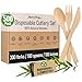 Jenvita 100% Bamboo Cutlery Set - 500 Biodegradable Utensils (300 Forks, 100 Knives, 100 Spoons) - Reusable or Disposable Bamboo Flatware | Compostable FSC Certified Utensils for Weddings & Parties