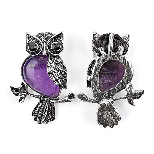 Jovivi Owl Gifts Owl Necklace Healing Crystal Stones Pendant Necklaces for Women Men Natural Amethyst Rose Quartz Gemstone Jewelry for Reiki Spiritual Energy Lucky4