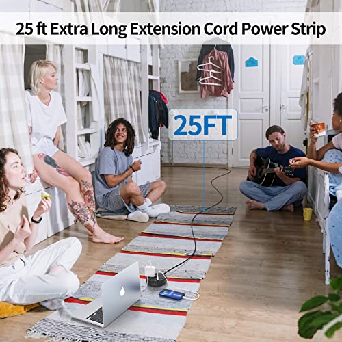 NTONPOWER Extensión de 25 pies con 4 tomas y 2 puertos USB, protección contra sobrecarga, carcasa resistente al fuego ABS+PC miniatura 2