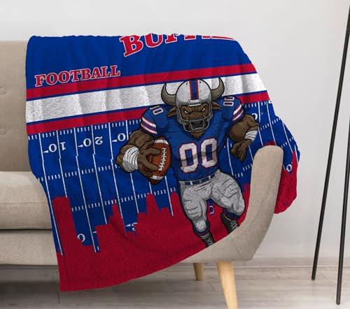Allenjoy Buffalo American Football Blue Passion Blanket 57x50 - Soft Warm Throw Blankets for Couch Bed Living Room Home Office Bedroom Decor Gifts for Men Teens Fans Brother Son Washable