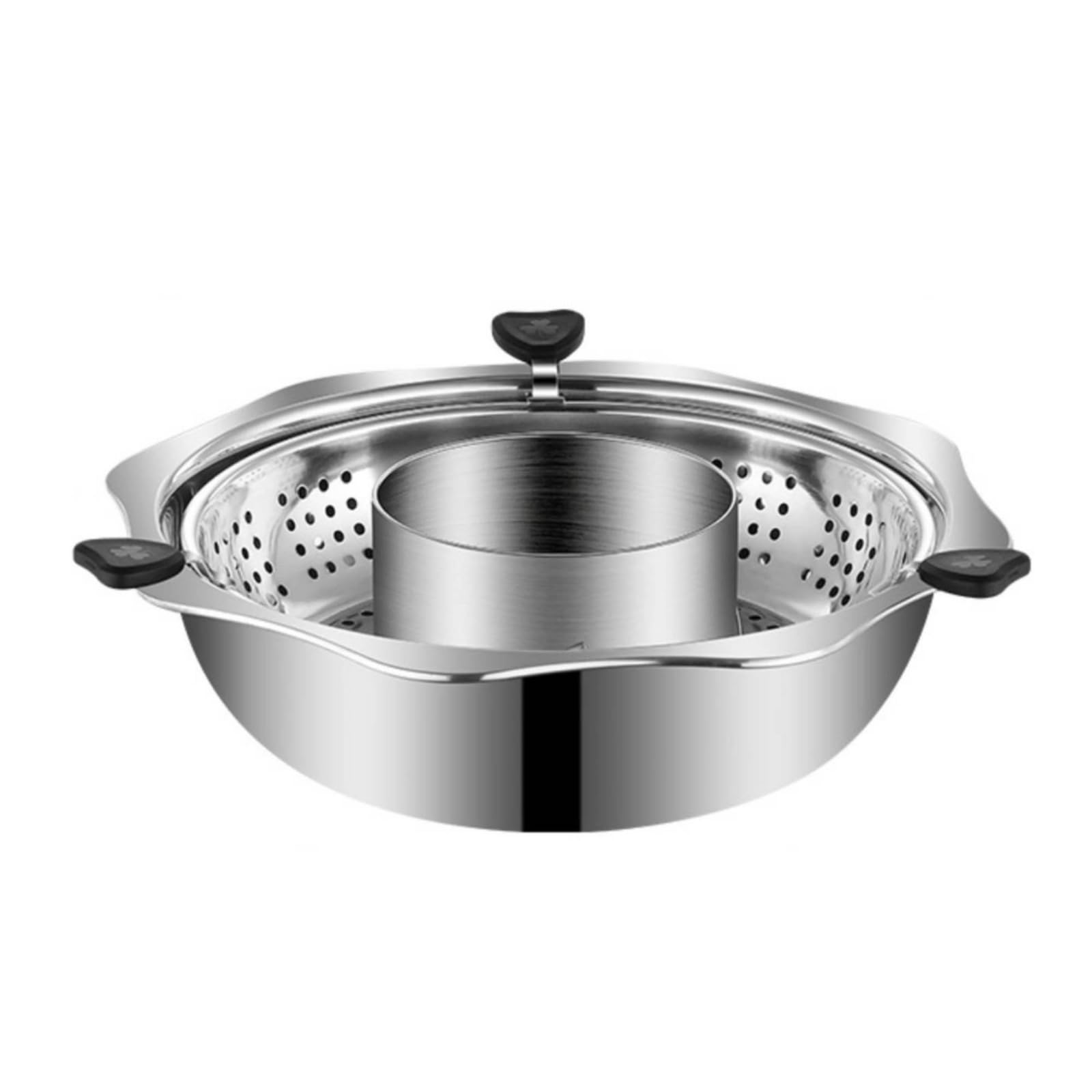 Marmite à Hot Pot En Acier Inoxydable Marmite Double Compartiment Chauffage Uniforme Faitout pour Familles, Restaurateurs, 32cm