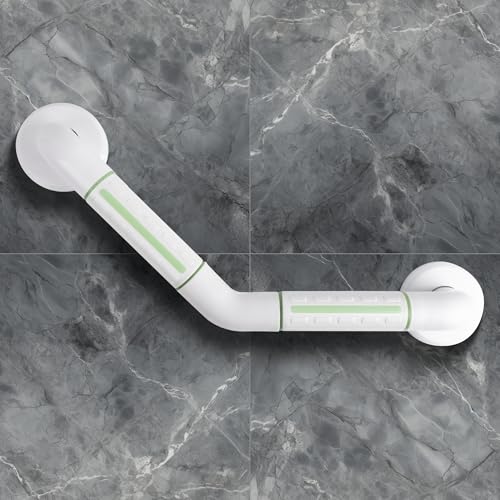 ITSOGOO 135° Asidero asa de Seguridad para Baño Acero Inoxidable para Mayores,Antideslizante Luminosos Barra,Hasta 300 kg,para Bañera,Dormitorio,Escalera,25 x 25 cm,Blanco